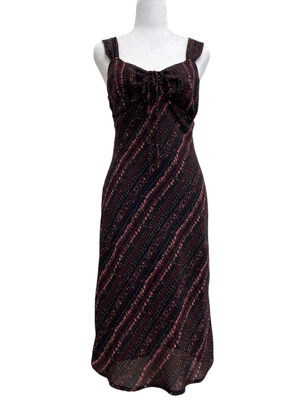 Jonathan Martin Vintage 90s Black & Red Floral Striped Midi Dress